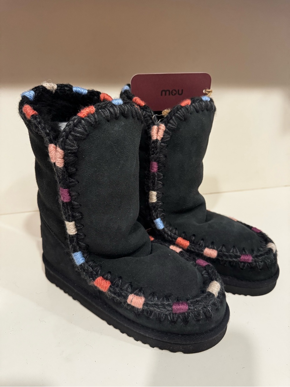 Mou Eskimo 24 Black Suede Color-Block Stitch Boots